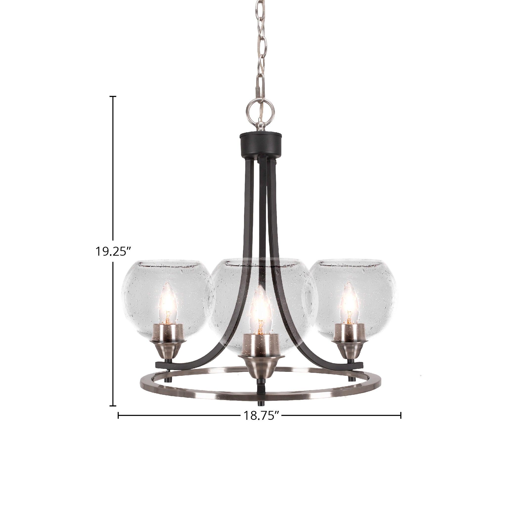 Paramount Three Light Chandelier in Matte Black & Brushed Nickel with 5.75" Clear Bubble Shade