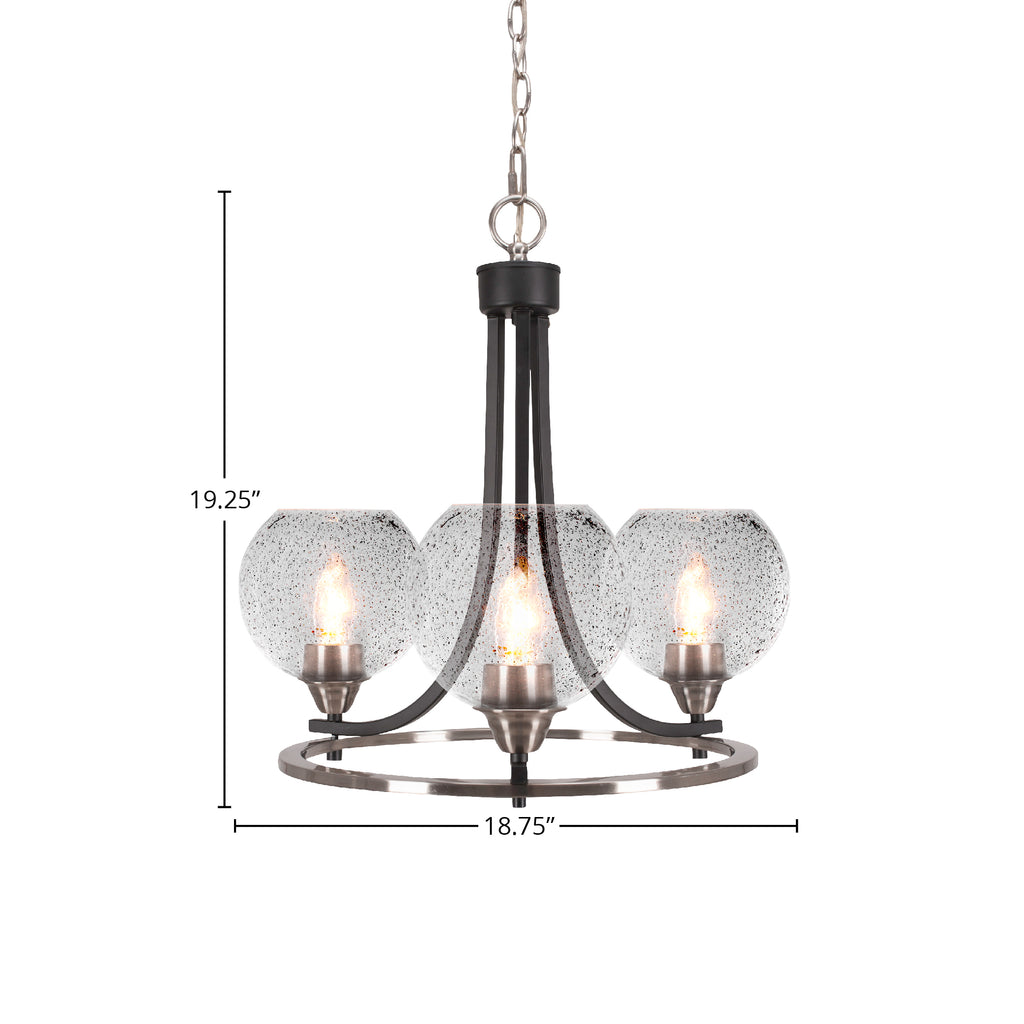 Paramount Three Light Chandelier in Matte Black & Brushed Nickel with 5.75" Smoke Bubble Shade