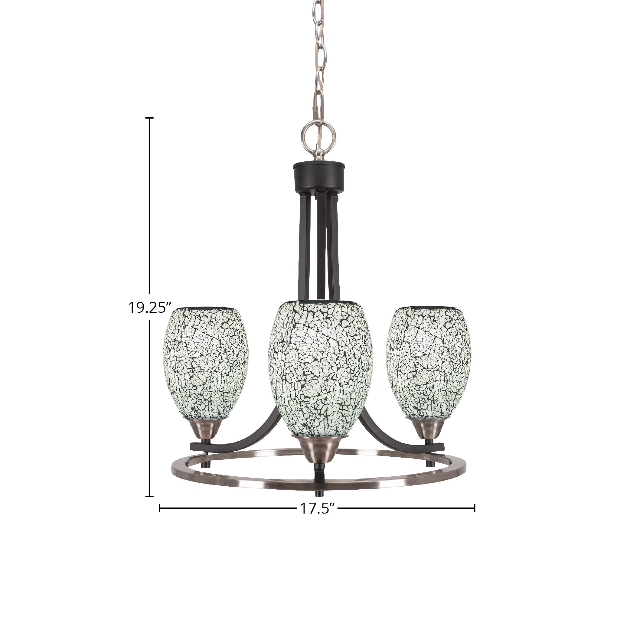 Paramount Three Light Chandelier in Matte Black & Brushed Nickel with 5" Black Fusion Shade