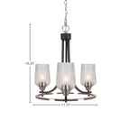 Paramount Three Light Chandelier in Matte Black & Brushed Nickel with 5" Clear Textured Shade