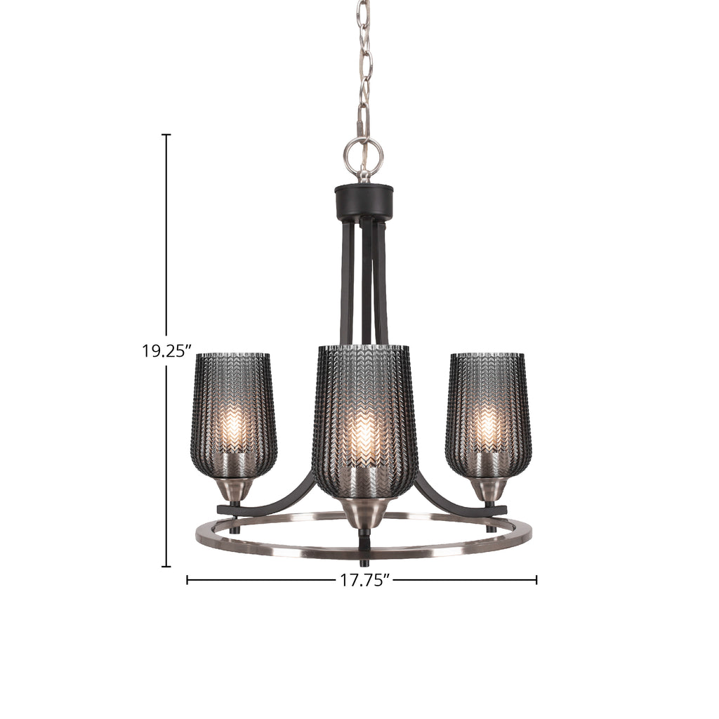 Paramount Three Light Chandelier in Matte Black & Brushed Nickel with 5" Smoke Textured Shade