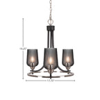 Paramount Three Light Chandelier in Matte Black & Brushed Nickel with 5" Smoke Textured Shade