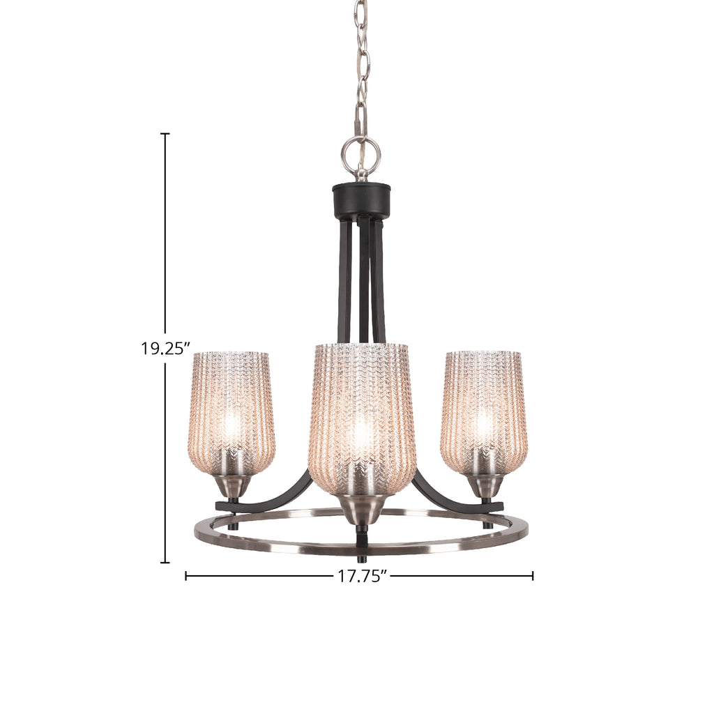 Paramount Three Light Chandelier in Matte Black & Brushed Nickel with 5" Silver Textured Shade