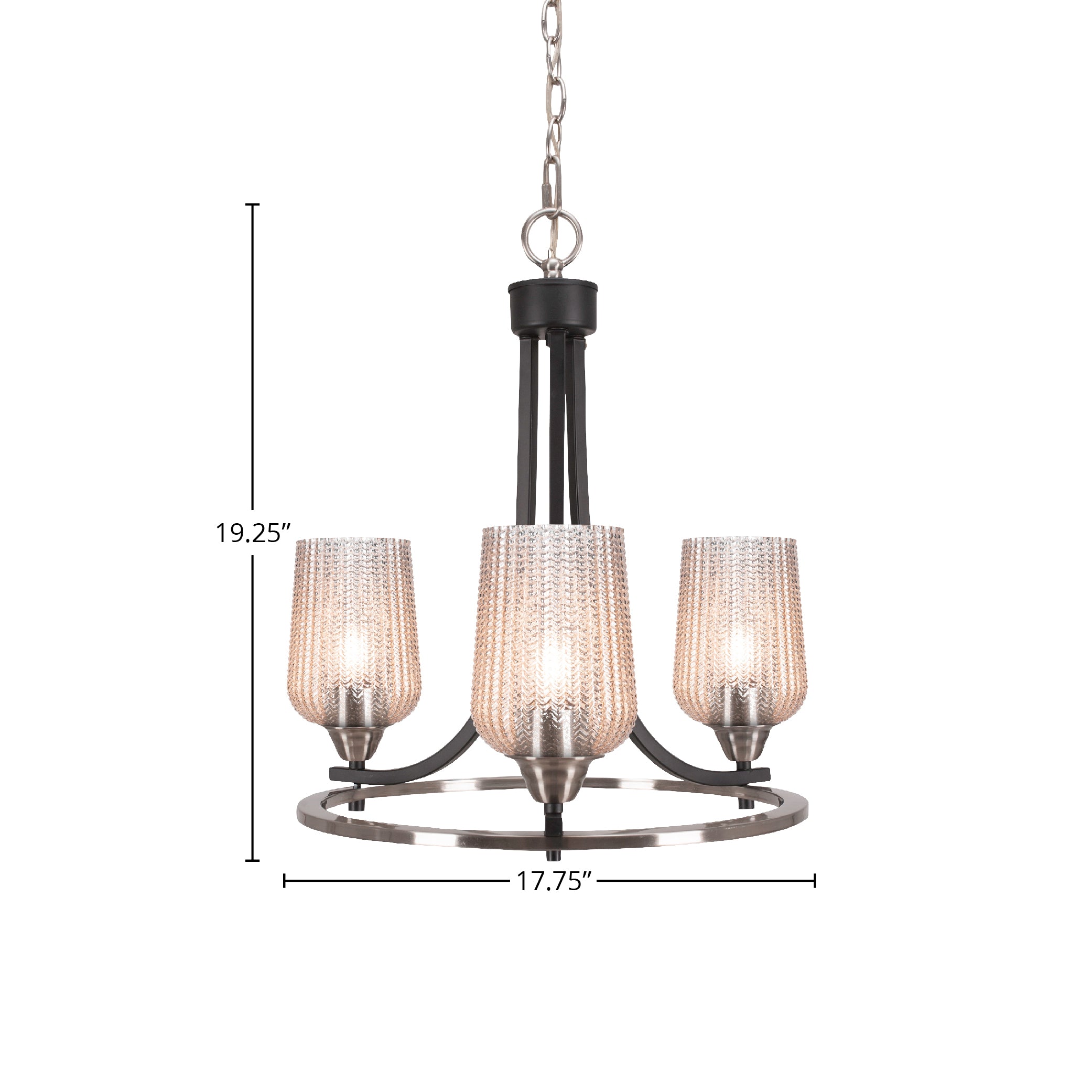 Paramount Three Light Chandelier in Matte Black & Brushed Nickel with 5" Silver Textured Shade