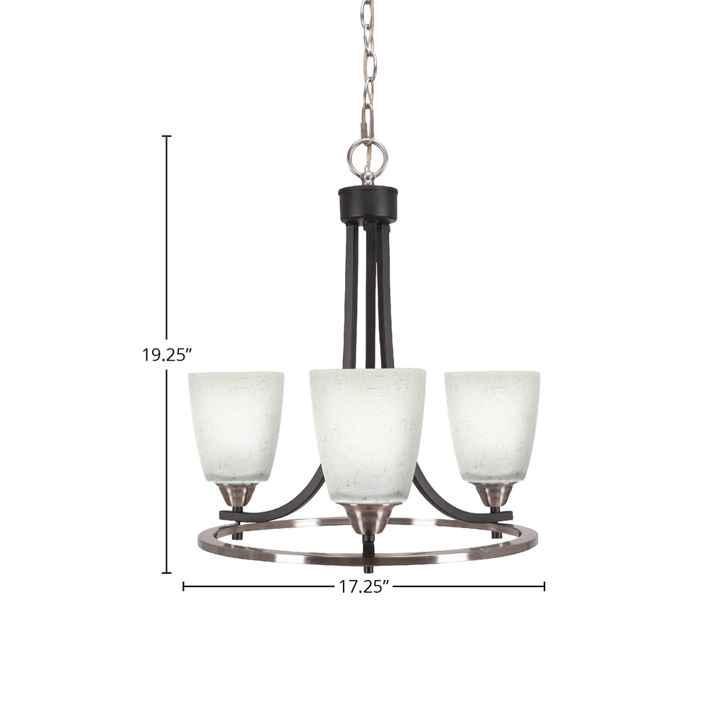 Paramount Three Light Chandelier in Matte Black & Brushed Nickel with 4.5" Square White Muslin Shade