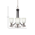 Paramount Three Light Chandelier in Matte Black & Brushed Nickel with 4.5" Square White Muslin Shade