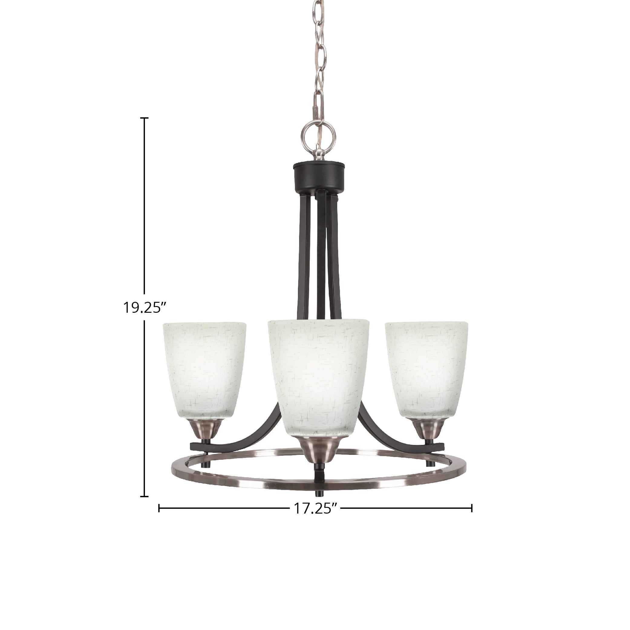 Paramount Three Light Chandelier in Matte Black & Brushed Nickel with 4.5" Square White Muslin Shade
