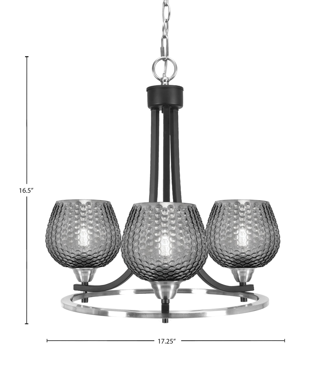 Paramount Three Light Chandelier in Matte Black & Brushed Nickel with Smoke Textured Shade