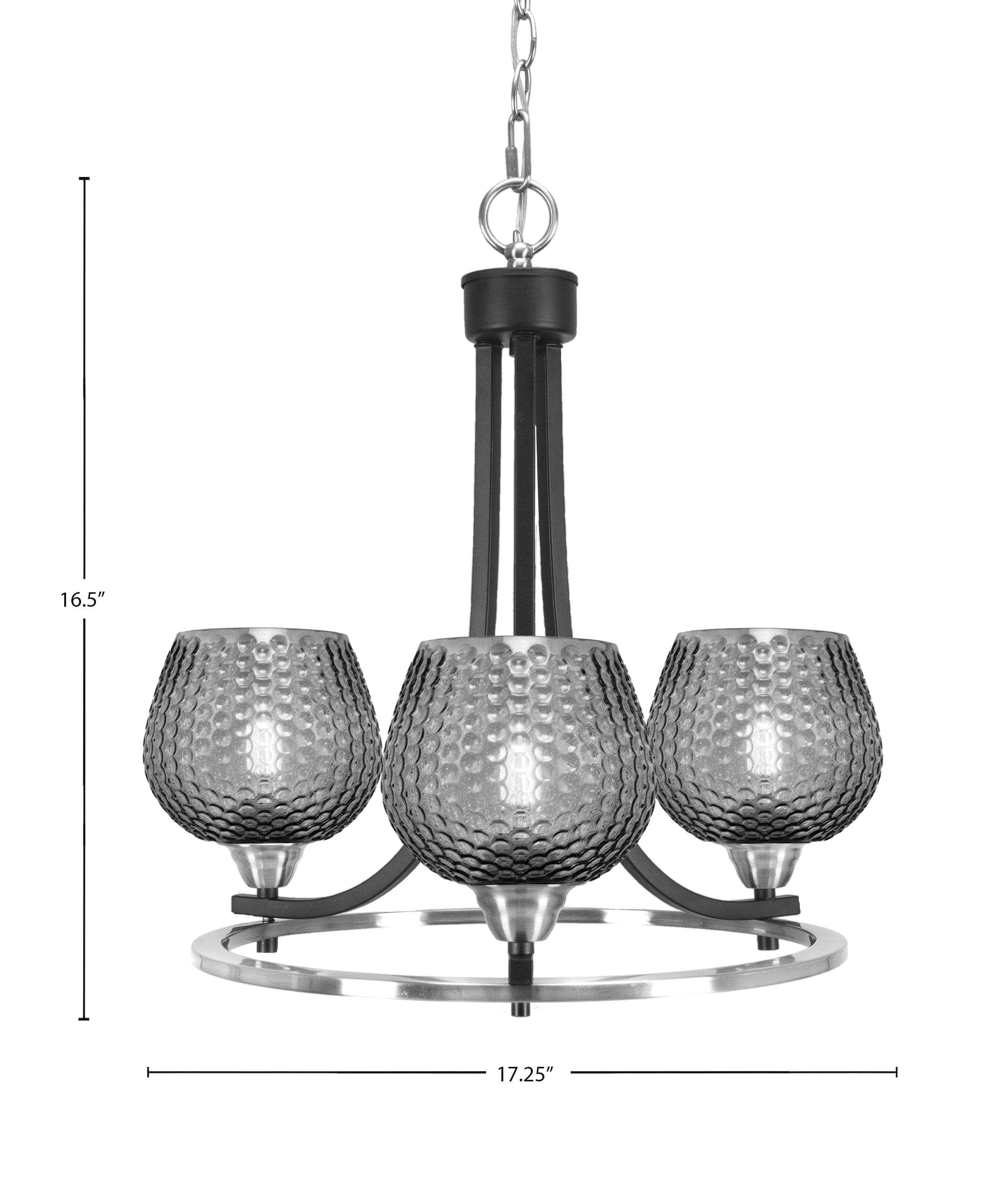 Paramount Three Light Chandelier in Matte Black & Brushed Nickel with Smoke Textured Shade