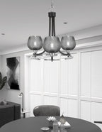 Paramount Three Light Chandelier in Matte Black & Brushed Nickel with Smoke Textured Shade