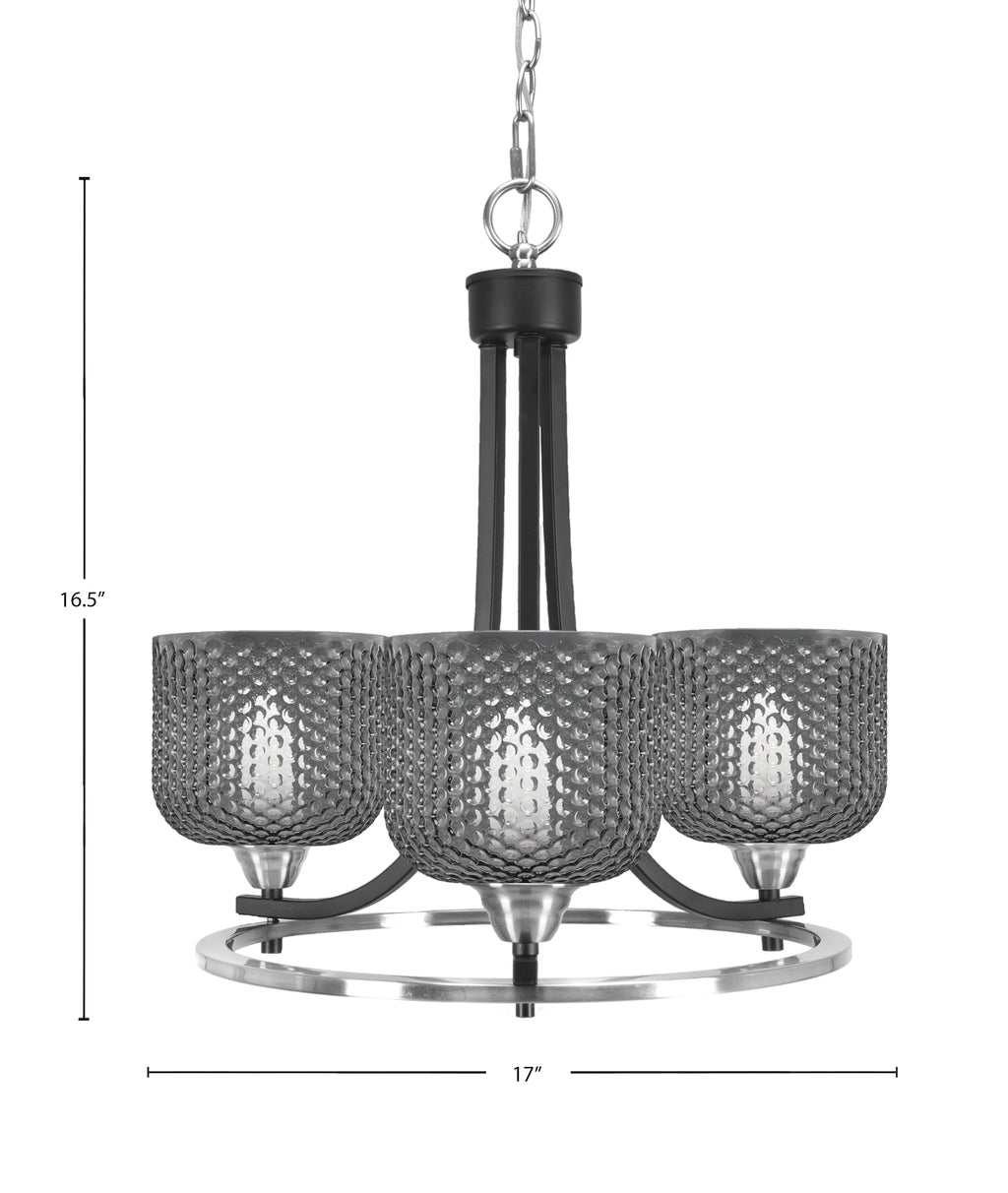 Paramount Three Light Chandelier in Matte Black & Brushed Nickel with Smoke Textured Shade