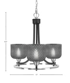 Paramount Three Light Chandelier in Matte Black & Brushed Nickel with Smoke Textured Shade