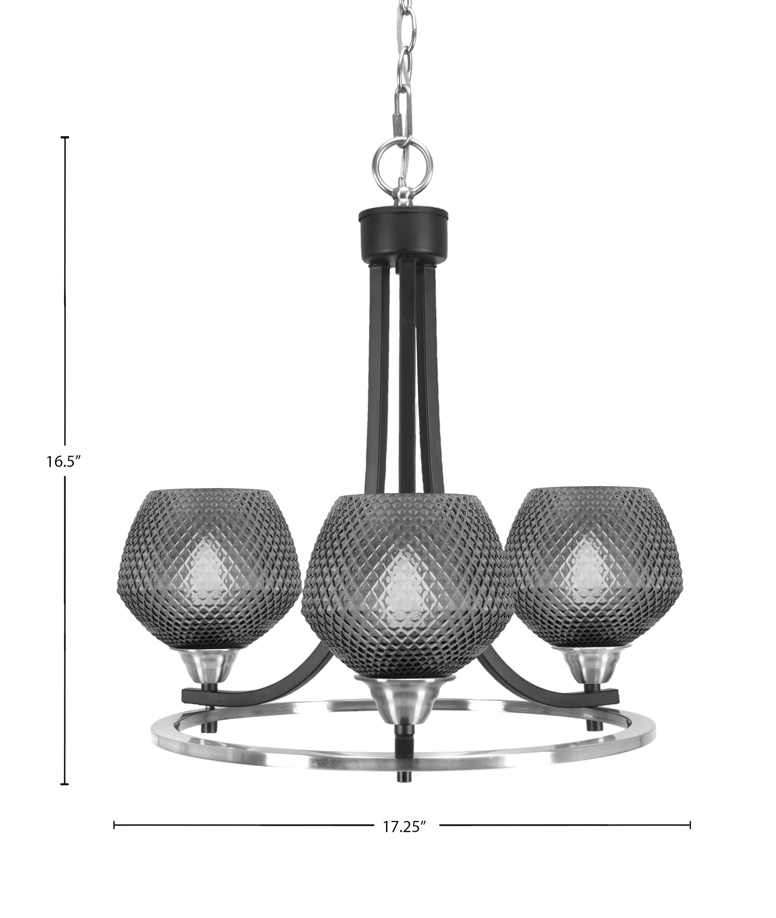 Paramount Three Light Chandelier in Matte Black & Brushed Nickel with Smoke Textured Shade
