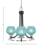 Paramount Three Light Chandelier in Matte Black & Brushed Nickel with Turquoise Textured Shade