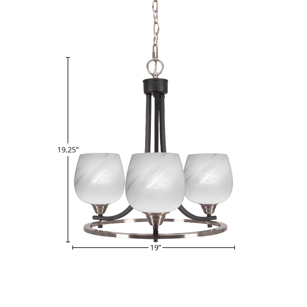 Paramount Three Light Chandelier in Matte Black & Brushed Nickel with 6" White Marble Shade