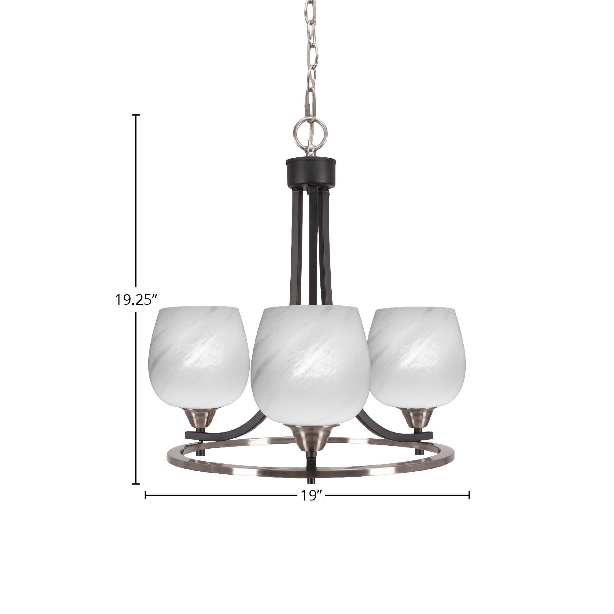 Paramount Three Light Chandelier in Matte Black & Brushed Nickel with 6" White Marble Shade
