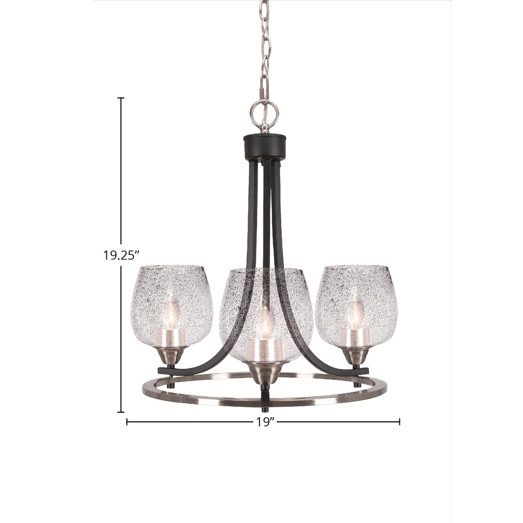 Paramount Three Light Chandelier in Matte Black & Brushed Nickel with 6" Smoke Bubble Shade
