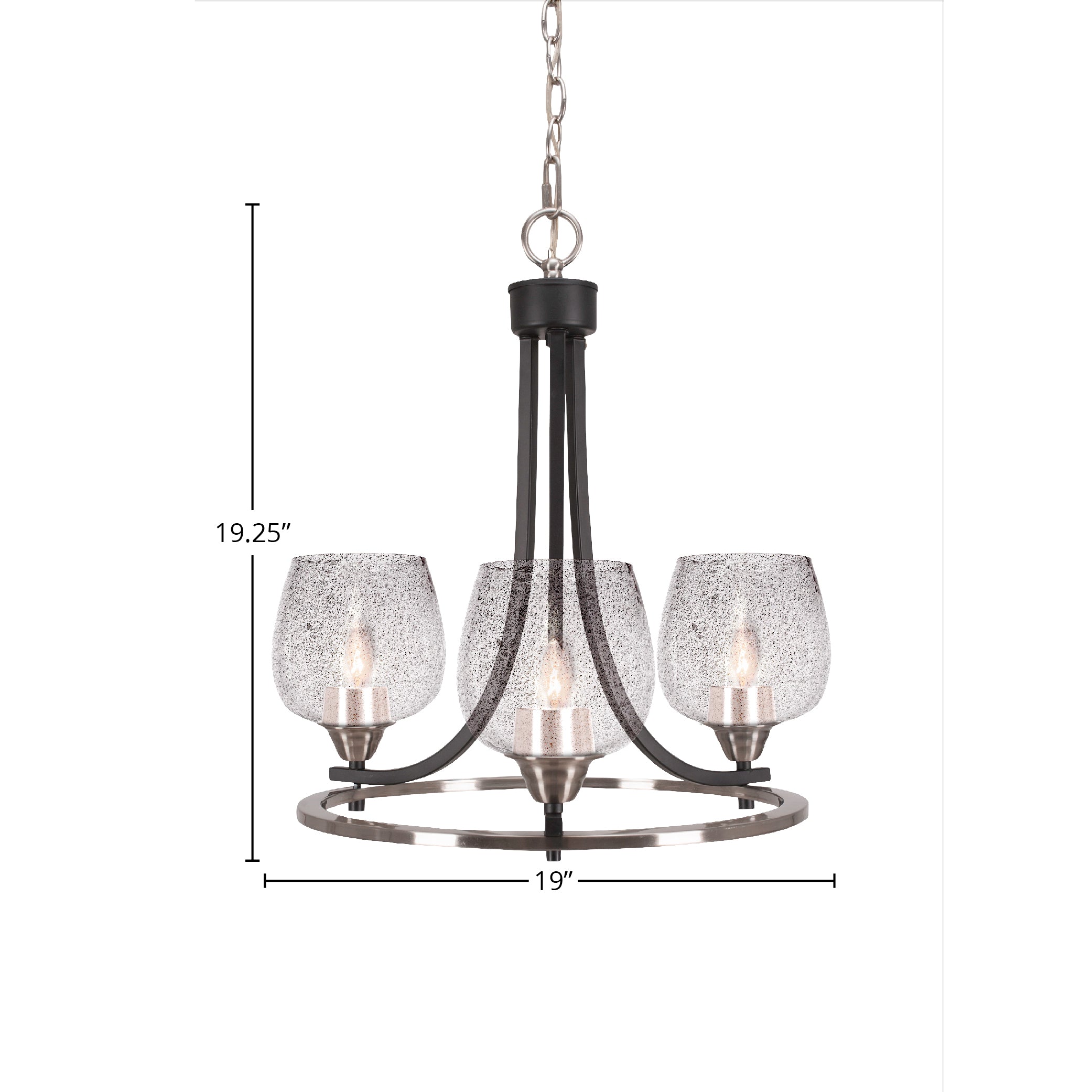 Paramount Three Light Chandelier in Matte Black & Brushed Nickel with 6" Smoke Bubble Shade