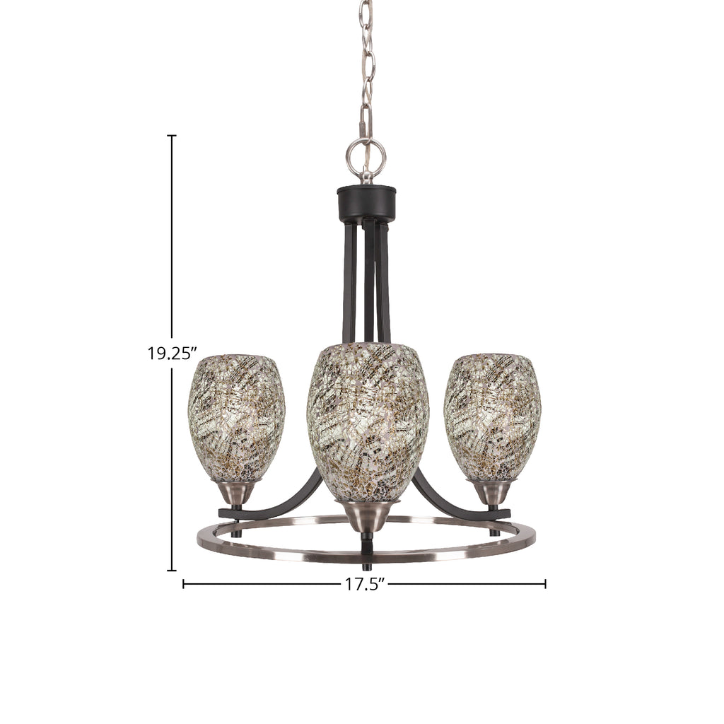 Paramount Three Light Chandelier in Matte Black & Brushed Nickel with 5" Natural Fusion Shade