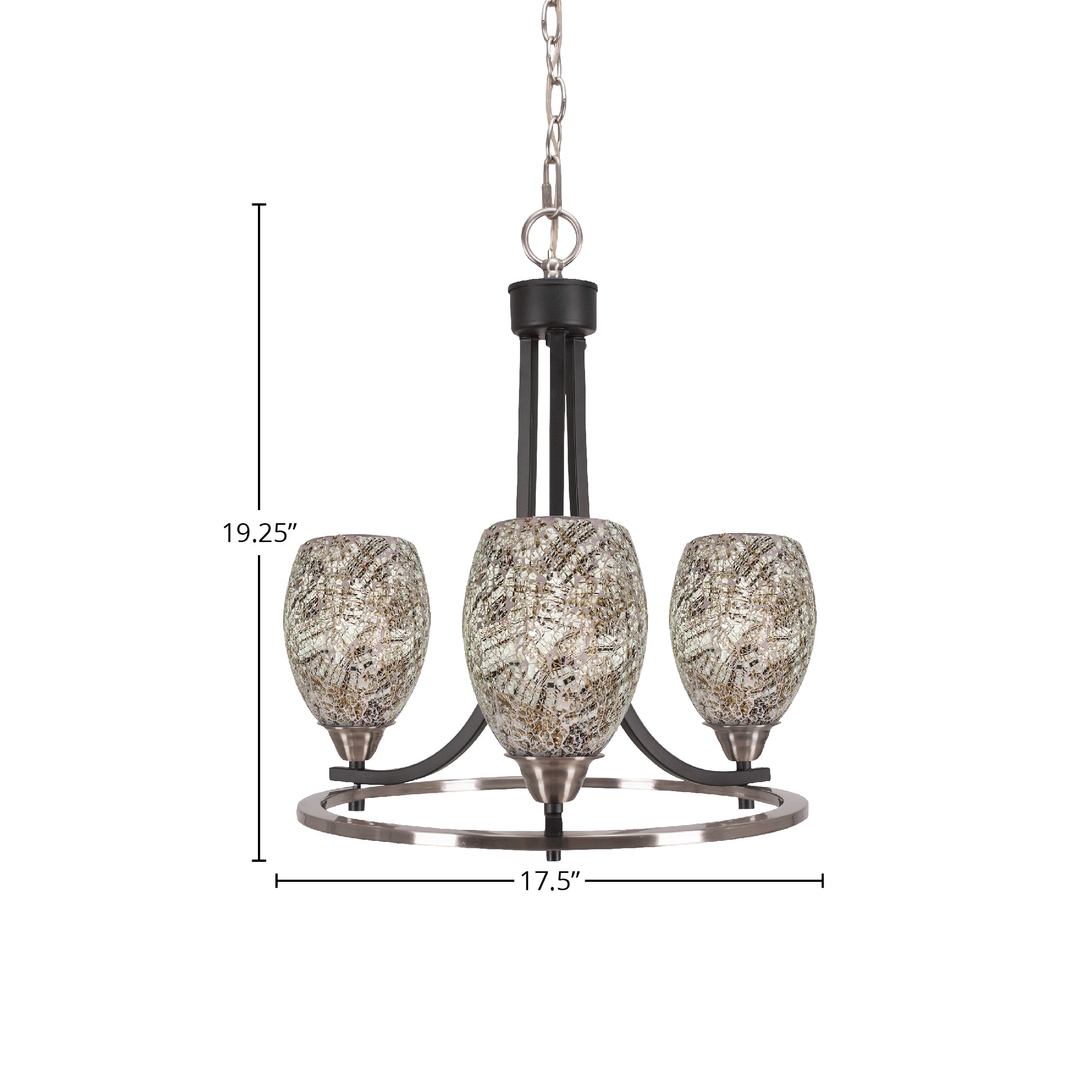 Paramount Three Light Chandelier in Matte Black & Brushed Nickel with 5" Natural Fusion Shade