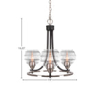 Paramount Three Light Chandelier in Matte Black & Brushed Nickel with 6" Clear Ribbed Shade