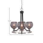 Paramount Three Light Chandelier in Matte Black & Brushed Nickel with 6" Smoke Ribbed Shade