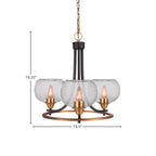 Paramount Three Light Chandelier in Matte Black & Brass with 7" Clear Bubble Shade
