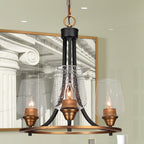 Paramount Three Light Chandelier in Matte Black & Brass with 5" Clear Bubble Shade