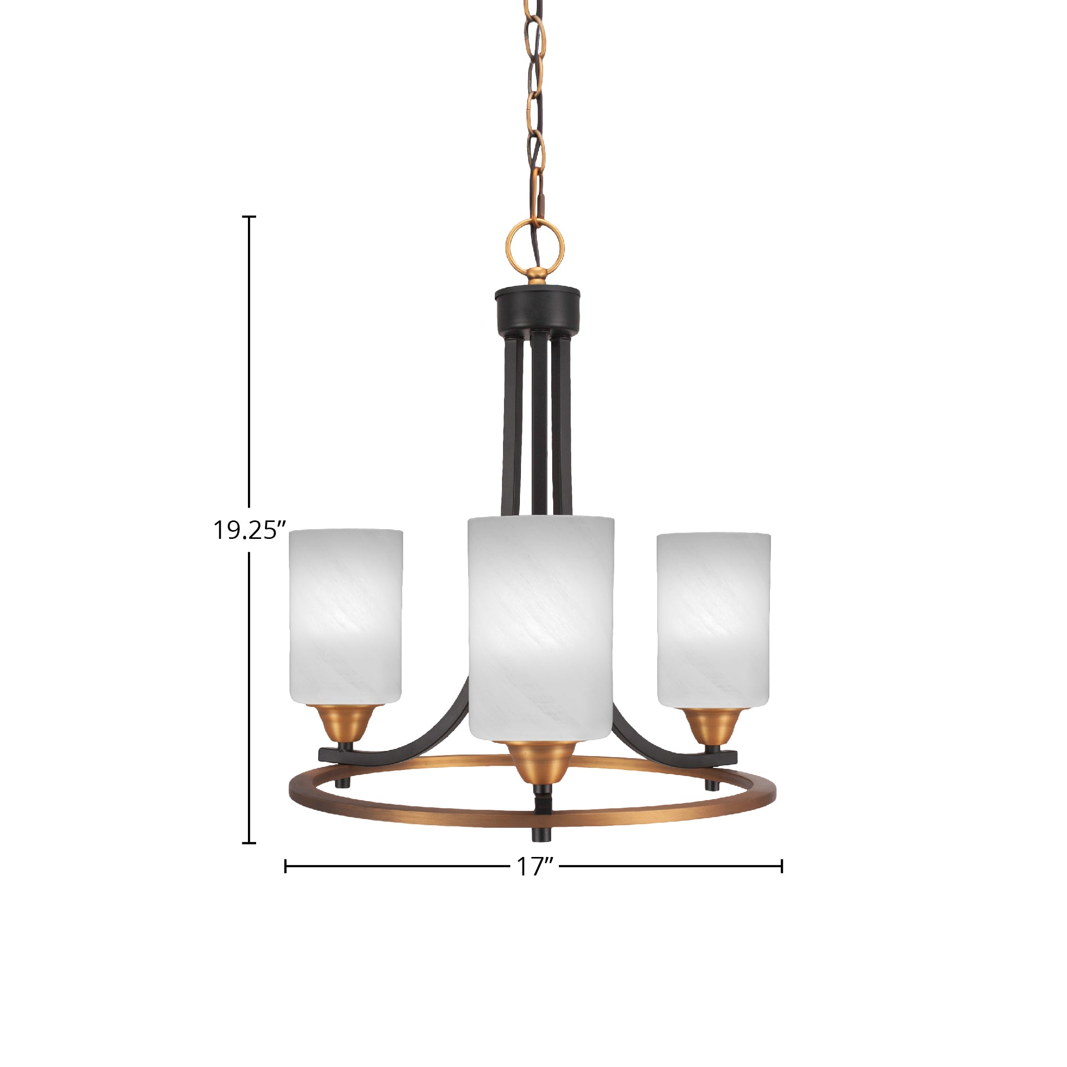 Paramount Three Light Chandelier in Matte Black & Brass with 4" White Marble Shade