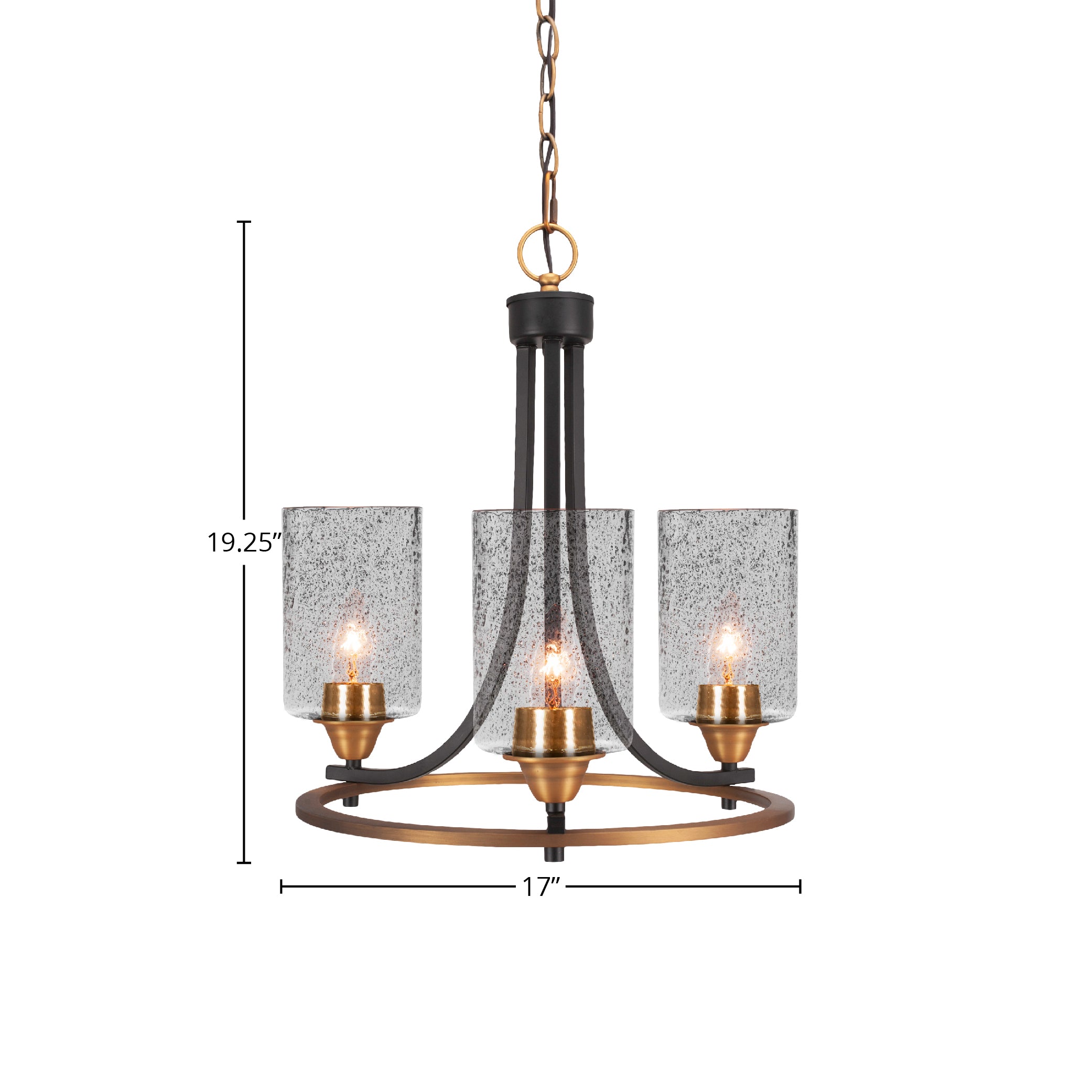 Paramount Three Light Chandelier in Matte Black & Brass with 4" Smoke Bubble Shade