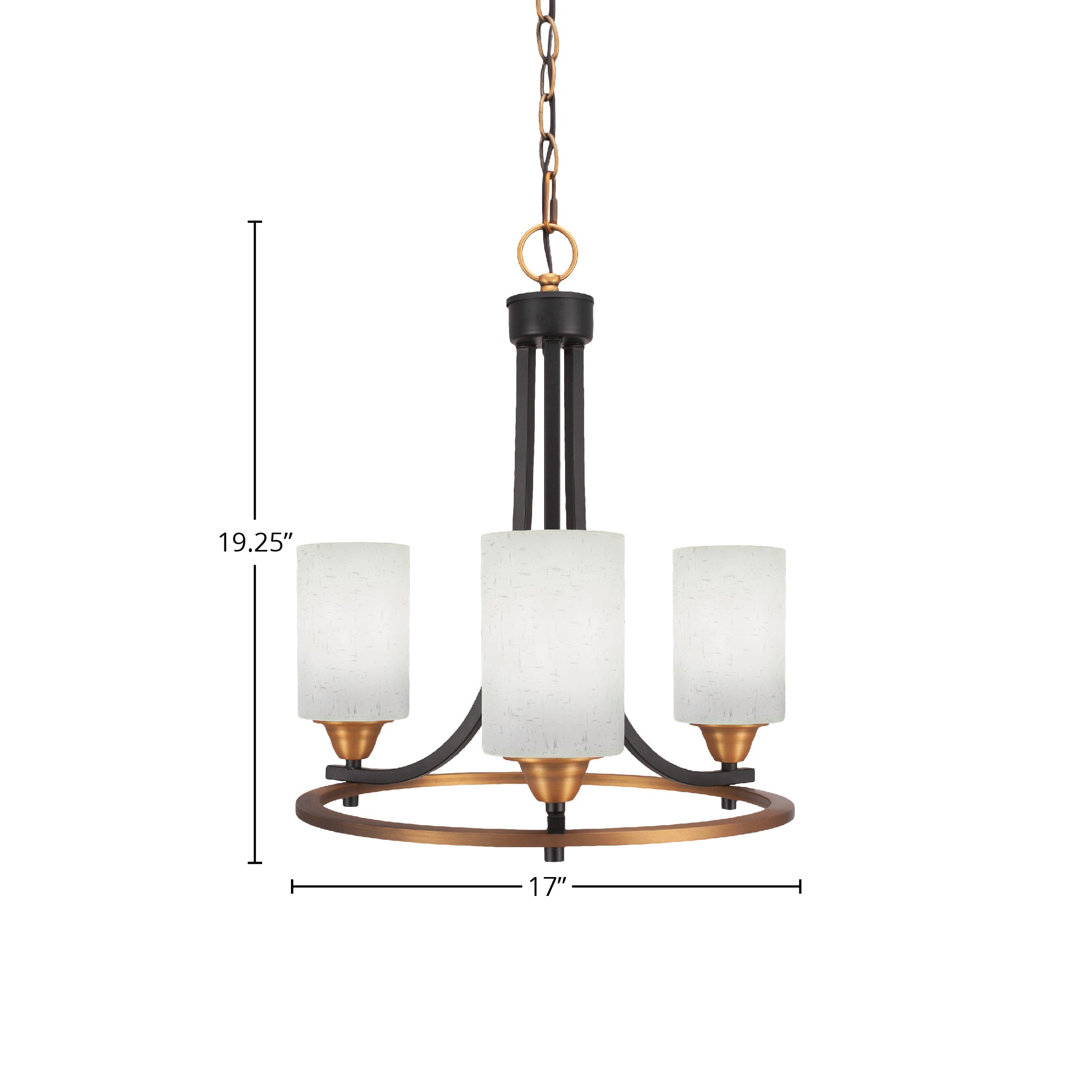 Paramount Three Light Chandelier in Matte Black & Brass with 4" White Muslin Shade