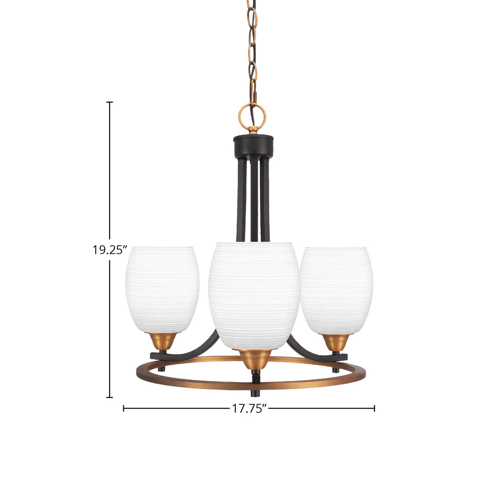 Paramount Three Light Chandelier in Matte Black & Brass with 5" White Matrix Shade