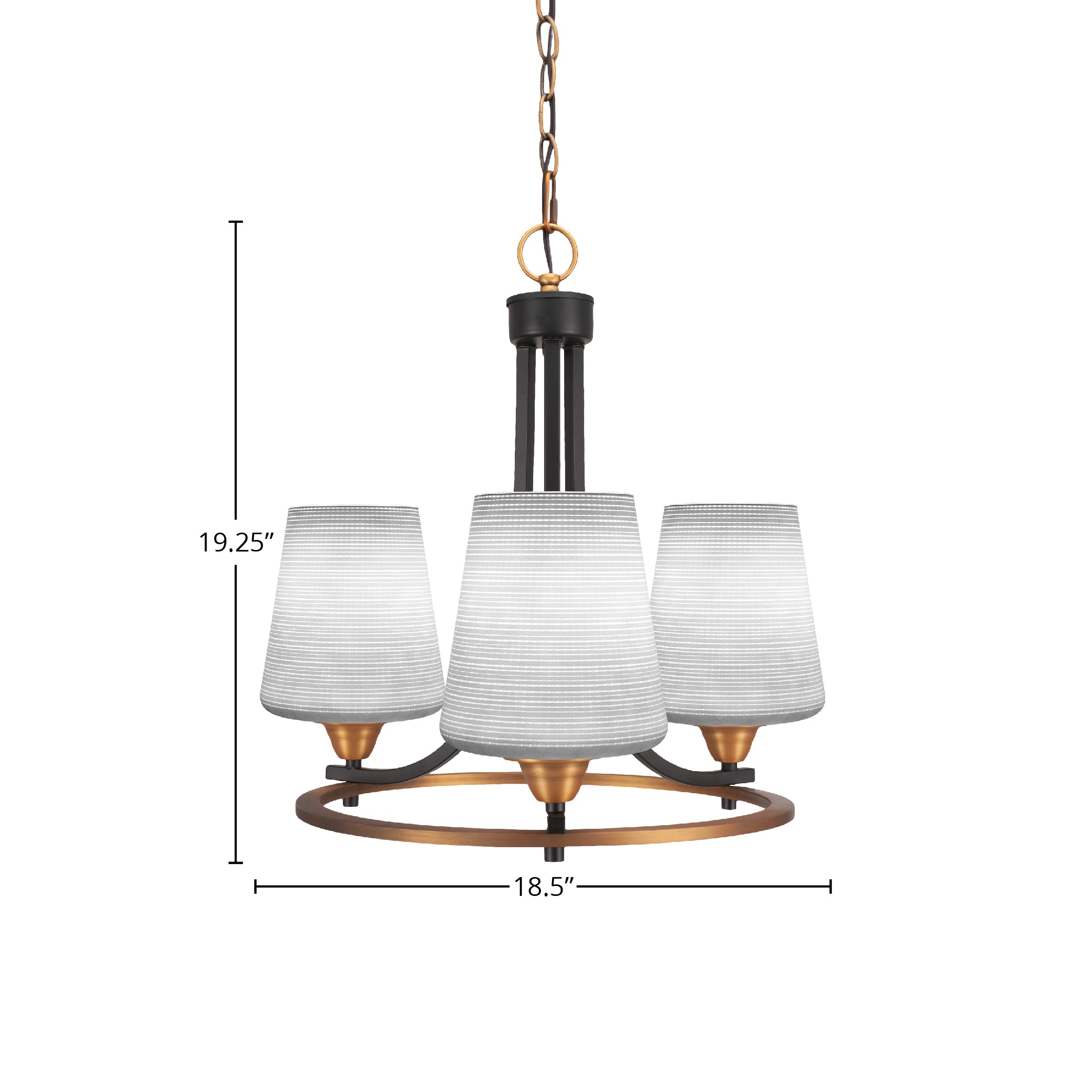 Paramount Three Light Chandelier in Matte Black & Brass with 6" White Matrix Shade