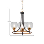 Paramount Three Light Chandelier in Matte Black & Brass with 5.75" Clear Bubble Shade
