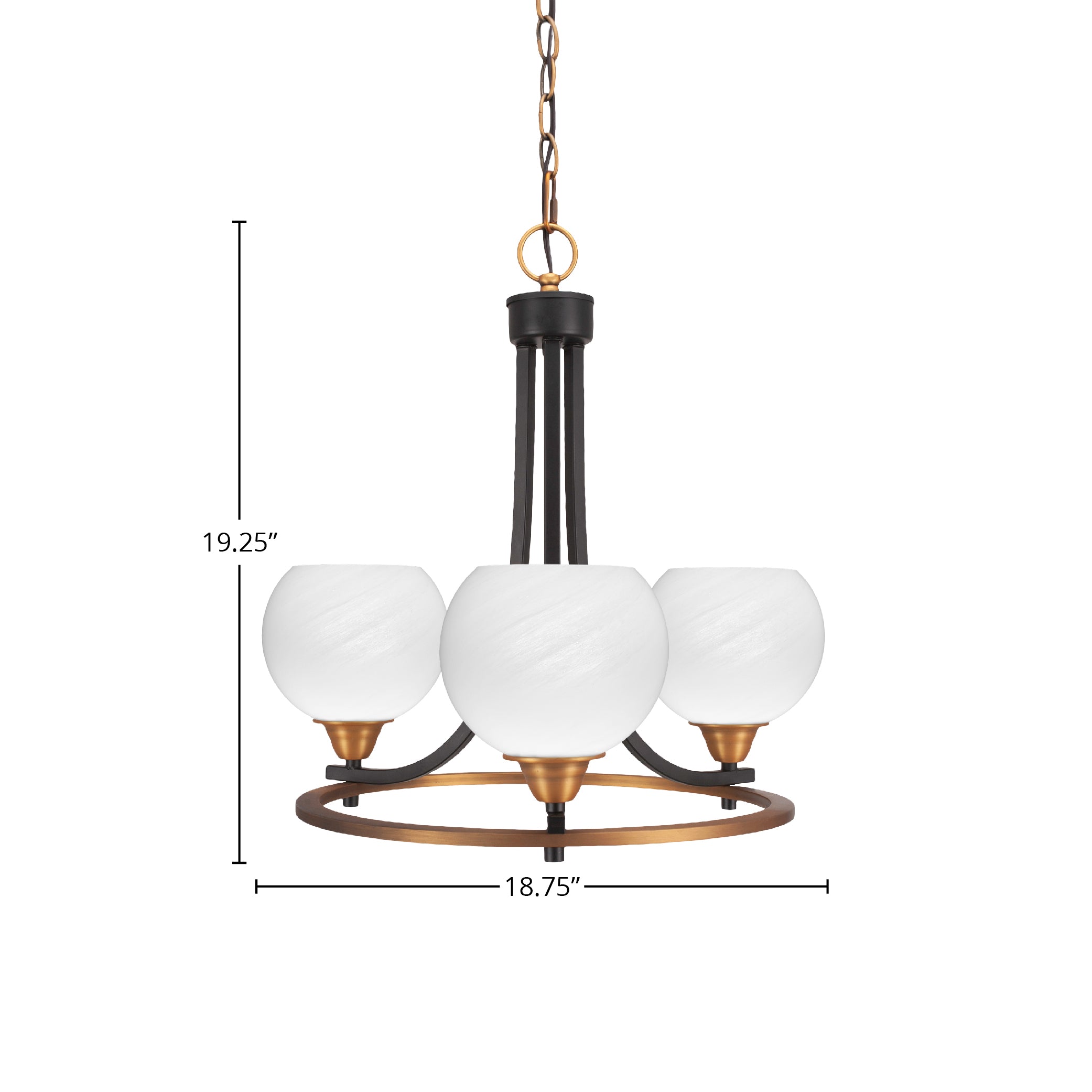 Paramount Three Light Chandelier in Matte Black & Brass with 5.75" White Marble Shade