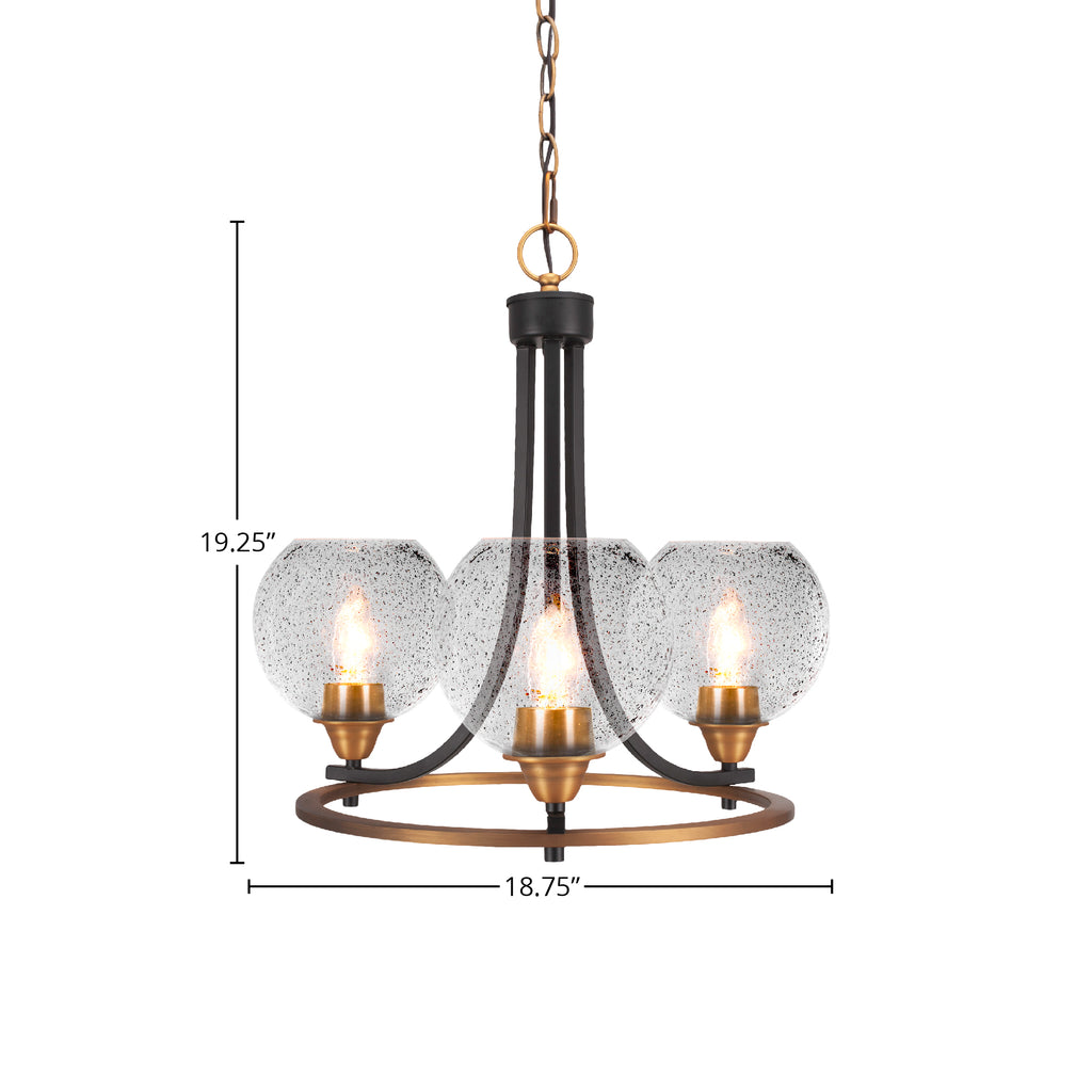 Paramount Three Light Chandelier in Matte Black & Brass with 5.75" Smoke Bubble Shade