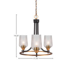 Paramount Three Light Chandelier in Matte Black & Brass with 5" Clear Textured Shade