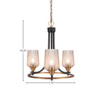 Paramount Three Light Chandelier in Matte Black & Brass with 5" Silver Textured Shade