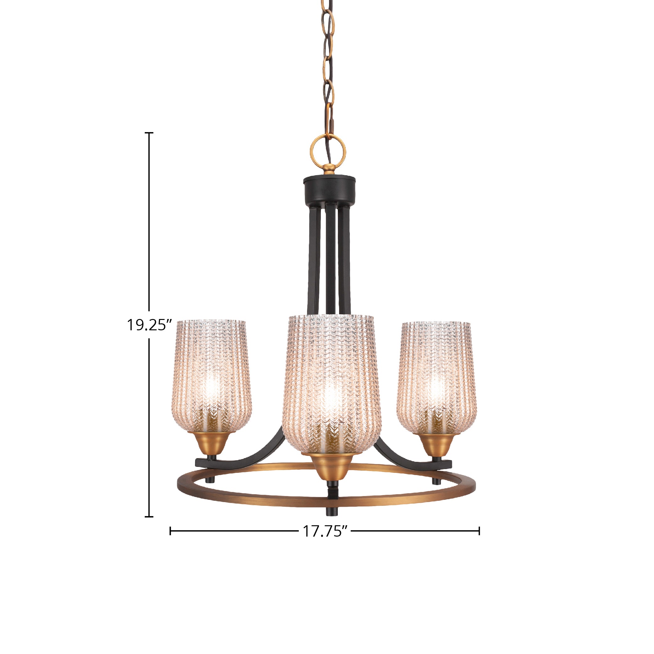 Paramount Three Light Chandelier in Matte Black & Brass with 5" Silver Textured Shade