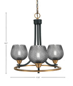 Paramount Three Light Chandelier in Matte Black & Brass with Smoke Textured Shade