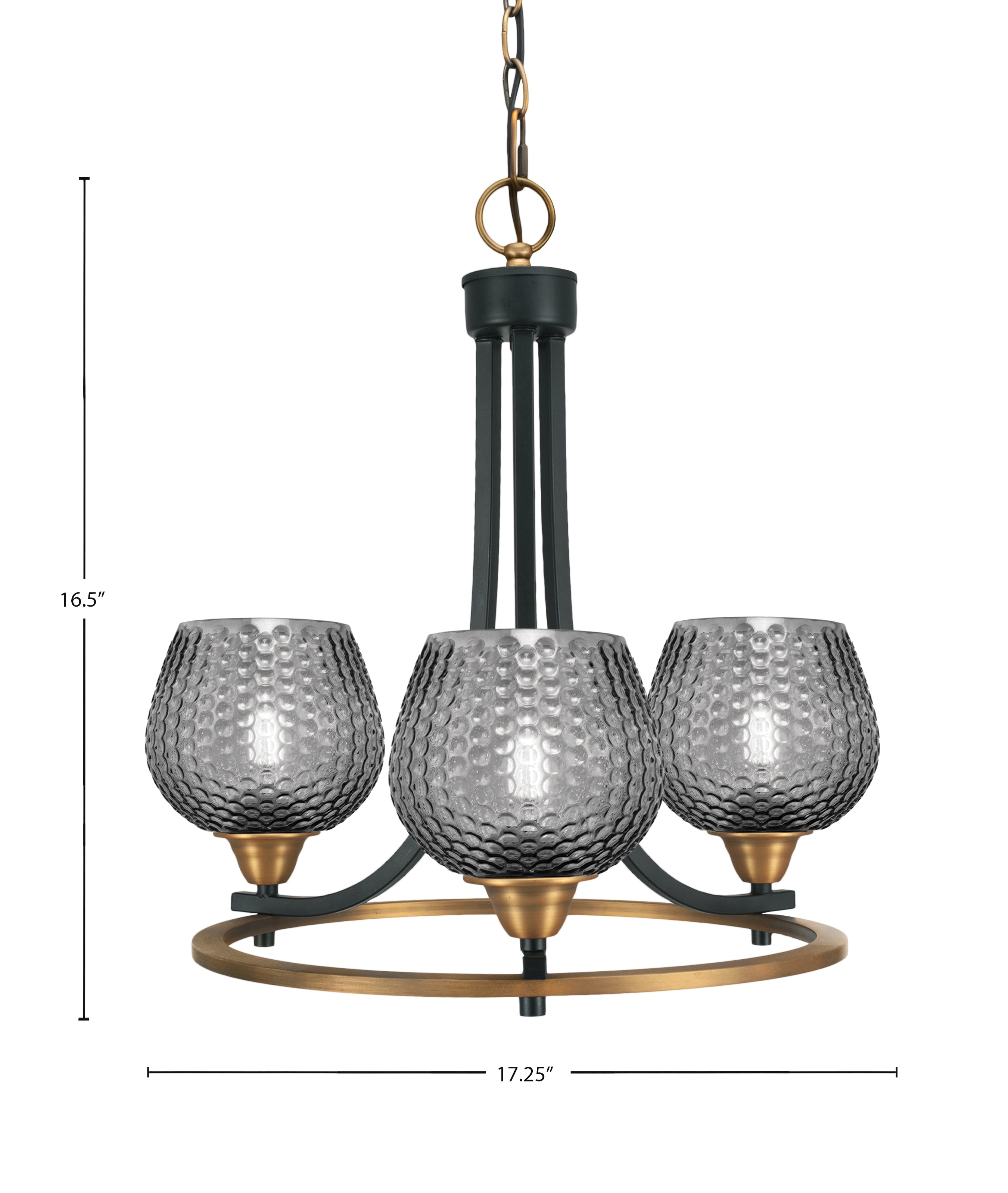 Paramount Three Light Chandelier in Matte Black & Brass with Smoke Textured Shade
