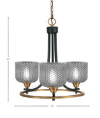 Paramount Three Light Chandelier in Matte Black & Brass with Smoke Textured Shade