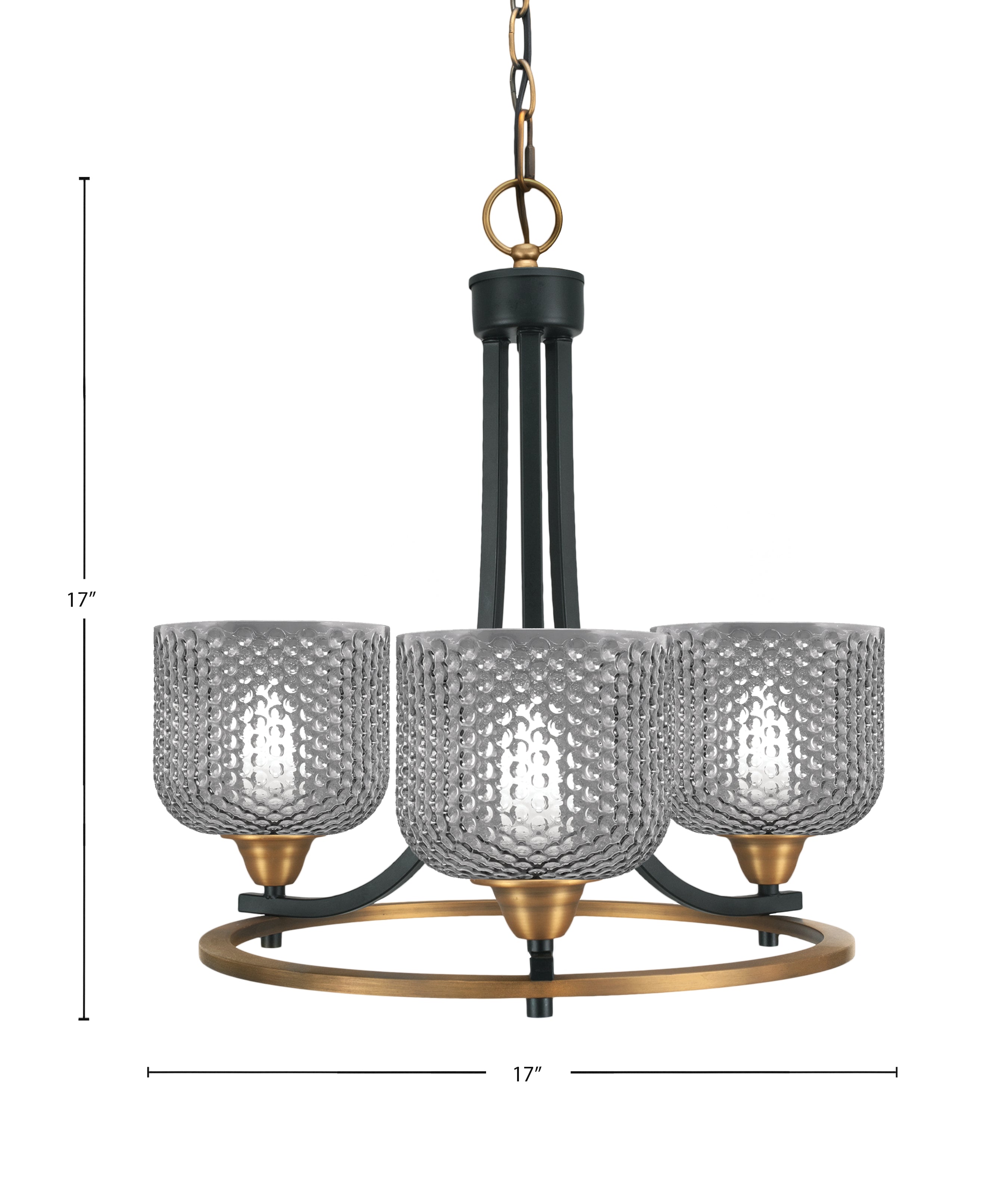 Paramount Three Light Chandelier in Matte Black & Brass with Smoke Textured Shade