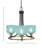Paramount Three Light Chandelier in Matte Black & Brass with Turquoise Textured Shade