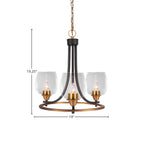 Paramount Three Light Chandelier in Matte Black & Brass with 6" Clear Bubble Shade