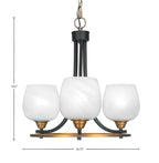 Paramount Three Light Chandelier in Matte Black & Brass with 6" White Marble Shade