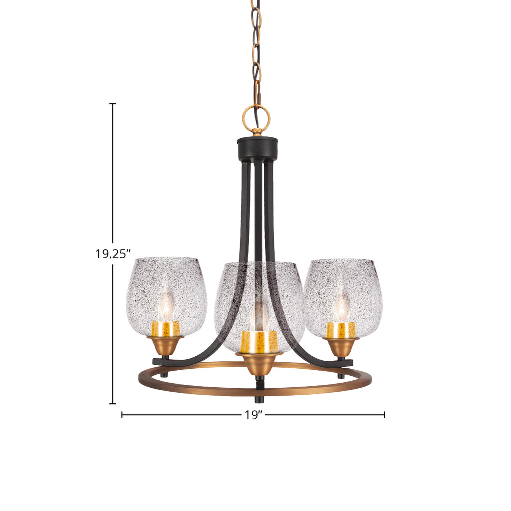 Paramount Three Light Chandelier in Matte Black & Brass with 6" Smoke Bubble Shade