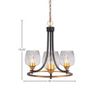 Paramount Three Light Chandelier in Matte Black & Brass with 6" Smoke Bubble Shade