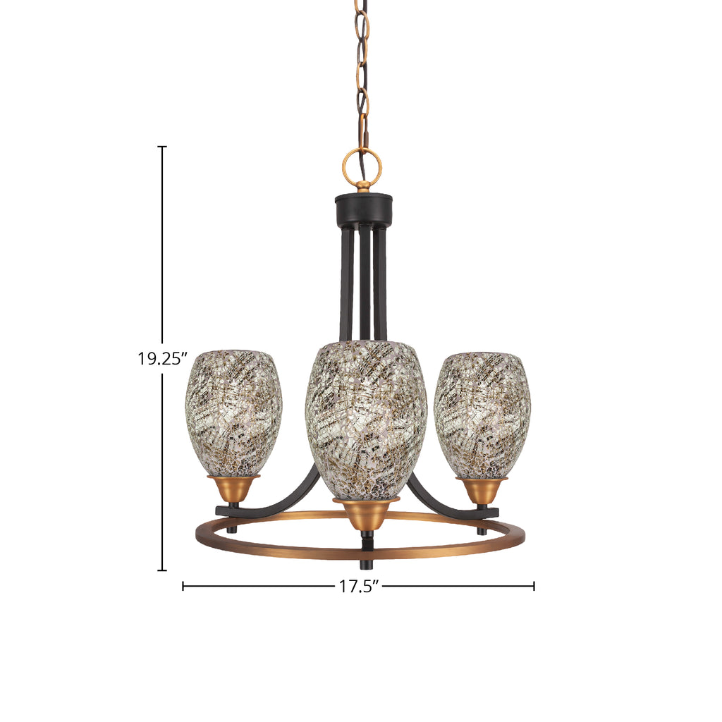 Paramount Three Light Chandelier in Matte Black & Brass with 5" Natural Fusion Shade