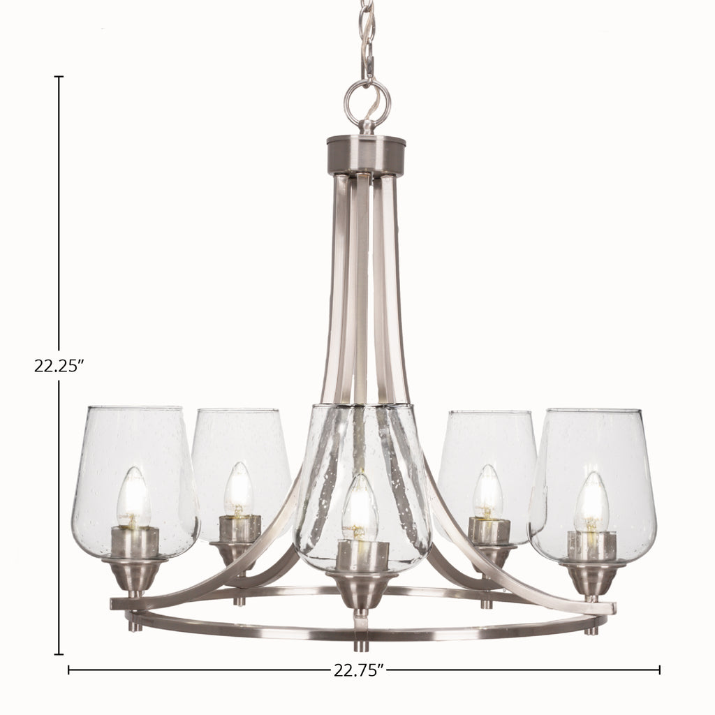 Paramount Five Light Chandelier in Brushed Nickel with 5" Clear Bubble Shade
